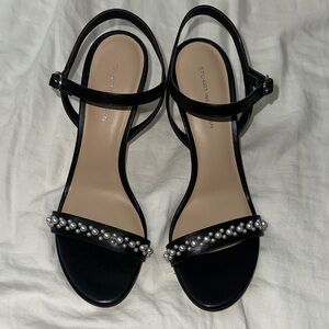Stuart Weitzman Black Sandals with Pearl Accents